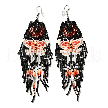 Bohemia Woven Glass Seed Bead Dangle Earrings EJEW-A046-02B-1