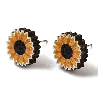 Wood Stud Earrings EJEW-Z054-01K-1