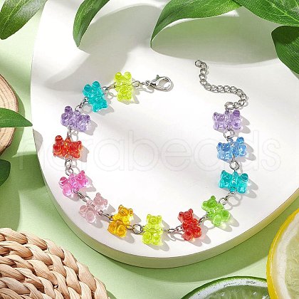Acrylic Bear Link Bracelets for Women Men BJEW-JB11449-1