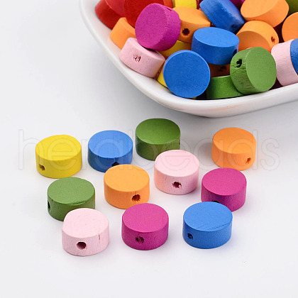 Mixed Color Flat Round Natural Wood Beads X-TB236Y-1