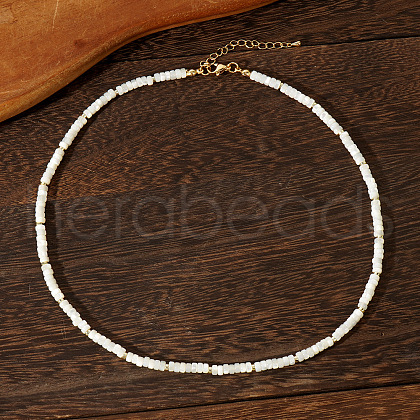 Natural White Shell & Synthetic Non-magnetic Hematite Heishi Beaded Necklaces for Women KL5338-1