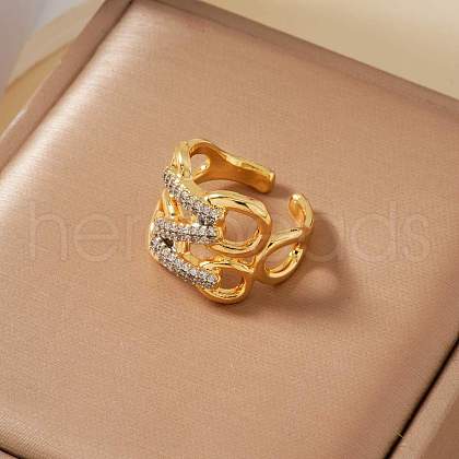 Elegant Hollow Brass Micro Pave Cubic Zirconia Cuff Rings TF9491-3-1