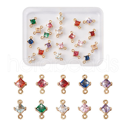 Cheriswelry 20Pcs 10 Styles Brass Cubic Zirconia & Glass Connector Charms KK-CW0001-06-1
