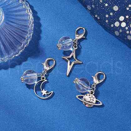 Clear Acrylic & Alloy Star & Moon & Planet Pendant Decorations HJEW-JM03051-1