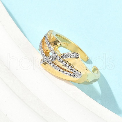 Brass Micro Pave Cubic Zirconia Cuff Rings RJEW-D307-05G-A-1