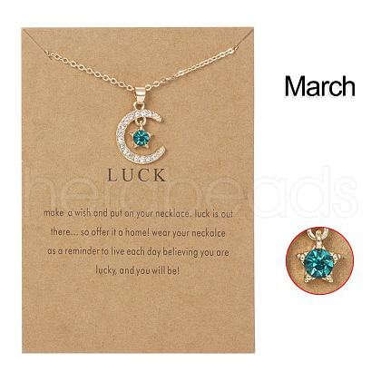 Moon & Star Alloy Rhinestone Birth Stone Pendant Necklaces WG0039E-03-1