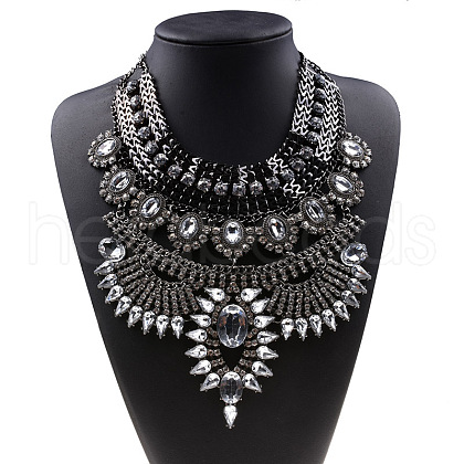 Alloy Crystal Rhinestone Trible Floral Chunky Bib Necklaces for Women FS-WG76656-02-1