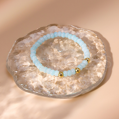 Natural Aquamarine Beads Stretch Bracelets for Men Women BD7394-1