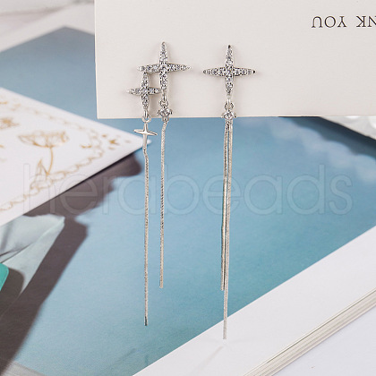 Star Brass Micro Pave Clear Cubic Zirconia Tassel Stud Earrings FS-WG16151-01-1
