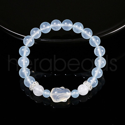 Natural Chalcedony Round Beads Stretch Bracelets WG1718F-13-1
