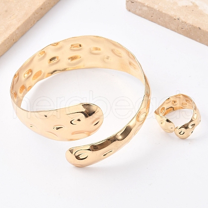 Snake Shape Hammered Iron Cuff Bangle & Ring SJEW-G085-01G-1