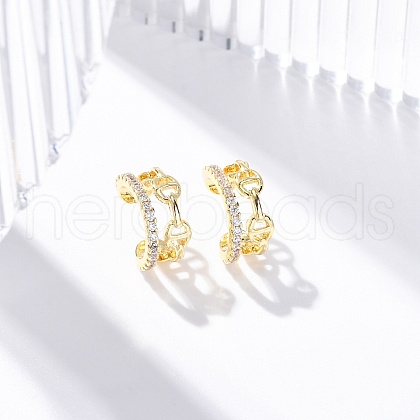 Rack Plating Brass Micro Pave Clear Cubic Zirconia Cuff Earrings EJEW-H147-03G-1