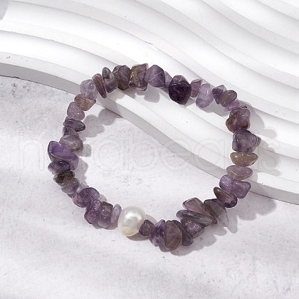 Natural Amethyst Chips Stretch Bracelets for Women BJEW-JB11343-05-1