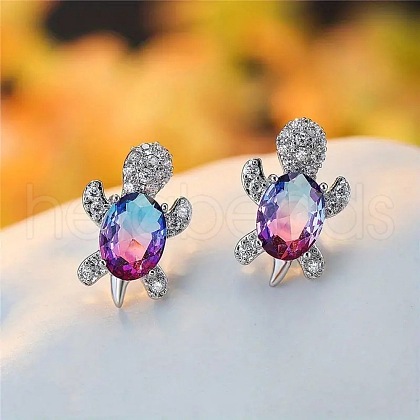 Tortoise Zinc Alloy Cubic Zirconia Stud Earrings WG8EE25-01-1