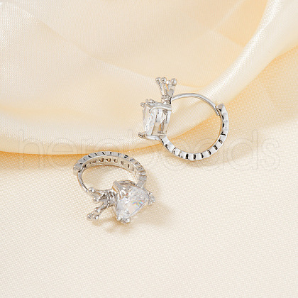 Fashionable Brass Clear Cubic Zirconia Heart with Crown Hoop Earrings CI1421-2-1