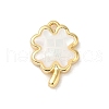 Rack Plating Brass & Shell Clover Charms with Epoxy Resin KK-K380-01G-01-1
