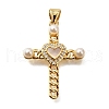 Brass Micro Pave Cubic Zirconia ABS Imitation Pearl Pendants KK-D328-03G-A-1