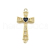 Brass Micro Pave Clear & Blue Cubic Zirconia Religion Heart Cross Connector Charms KK-Z100-22G-02-1