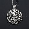 Flat Round with Embossed Flower Alloy Pendant Necklaces for Women FS-WG15FE6-01-2