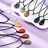 Natural & Synthetic Mixed Gemstone Teardrop Pendant Black Waxed Cord Adjustable Necklaces NJEW-G169-01-1