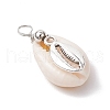 Natural Cowrie Shell & Alloy Sea Animals Pendants PALLOY-JF03751-06-3