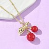 Brass Resin Fruit Cherry Pendant Satellite Chain Necklaces for Women NJEW-D306-02G-A-5