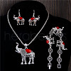 Elephant Alloy & Synthetic Turquoise Pendant Necklace & Dangle Earring & Bracelets Sets FS-WG41C85-01-1