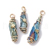 Electroplated Natural Quartz Crystal Dyed Copper Wire Wrapped Pendants PALLOY-JF02326-05-1