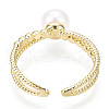 Natural Pearl Double Lines Brass Open Cuff Finger Rings PEAR-N022-C08-3
