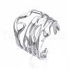 304 Stainless Steel Wave Open Cuff Ring RJEW-T023-31P-3