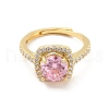 Pink Cubic Zirconia Rectangle Adjustable Ring RJEW-E064-01G-01-2