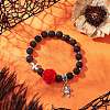 Halloween Theme Natural & Synthetic Lava Rock Round Beads Stretch Bracelets BJEW-MZ00185-02-1
