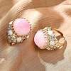 Half Round Natural Gemstone Cubic Zirconia Cuff Rings RJEW-M076-01G-5