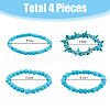 FIBLOOM 4Pcs 4 Style Synthetic Turquoise Beaded Stretch Bracelets Set BJEW-FI0001-82-2