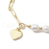 Natural Cultured Freshwater Pearl Beads Paperclip Chains Heart Charm Bracelets with Toggle Clasps BJEW-JB10193-3