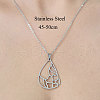 201 Stainless Steel Hollow Teardrop with Flower Pendant Necklace NJEW-OY002-07-3