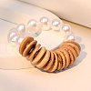 Plastic Pearl & Natural Coconut Beaded Stretch Bracelets for Women WGB2189-01-4