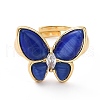 Cat Eye Butterfly Adjustable Ring with Clear Cubic Zirconia RJEW-G258-01G-3