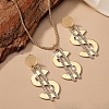 Dollar Sign Alloy Rhinestone & Glass Pendant Necklaces & Stud Dangle Earrings Sets FS-WGD45F5-01-1