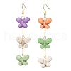 Triple Butterfly Dyed Synthetic Turquoise Dangle Earrings for Women EJEW-JE05899-4
