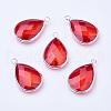 Silver Color Plated Brass Glass Teardrop Pendants GLAA-M006-A-04S-1