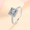 Square Rhodium Plated 925 Sterling Silver Pave 5.5mm Cubic Zirconia Finger Rings for Women WG02E28-17-3
