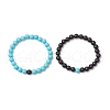 2Pcs 2 Colors Dyed Synthetic Turquoise Beaded Stretch Bracelets for Women Men BJEW-JB11552-4