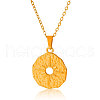 Stainless Steel Textured Disc with Star Pendant Necklaces for Women KF7355-2-2
