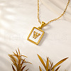 Rectangle Stainless Steel Pave Natural White Shell Initial Pendant Necklaces for Women FS-WGB5EDA-23-1
