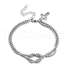 304 Stainless Steel Hollow Cross Charm Bracelet with Double Layer Box Chains BJEW-A002-01P-1