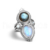 Teardrop & Oval Bohemian Style Zinc Alloy with Resin Imitation Moonstone/Rhinestone Finger Rings FS-WGFB6C4-01-4
