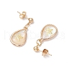 Brass Natural Paua Shell Teardrop Dangle Stud Earrings EJEW-JE06408-02-4
