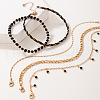 5Pcs Bohemian Alloy & Glass Seed Beaded & Rhinestone Flat Round Tassel Anklet Sets FS-WG9E669-01-4
