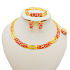 Snakeskin Pattern Alloy Rhinestone Enamel Pendant Necklaces & Ear Clip & Ring & Link Bracelets Sets FS-WG652F0-01-1